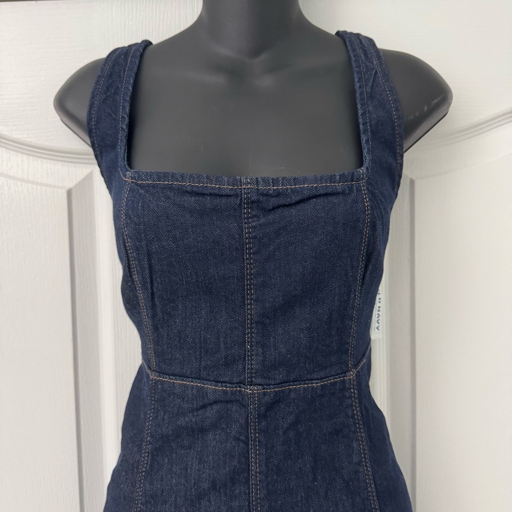 Coastal Cowgirl Denim Fit & Flare Midi Dress NWT Square Neck Small dark blue - Picture 4 of 7